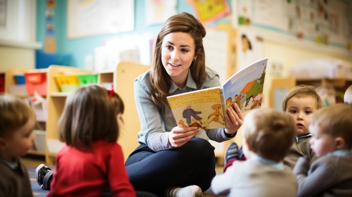 childcare level 3 reading a book to children