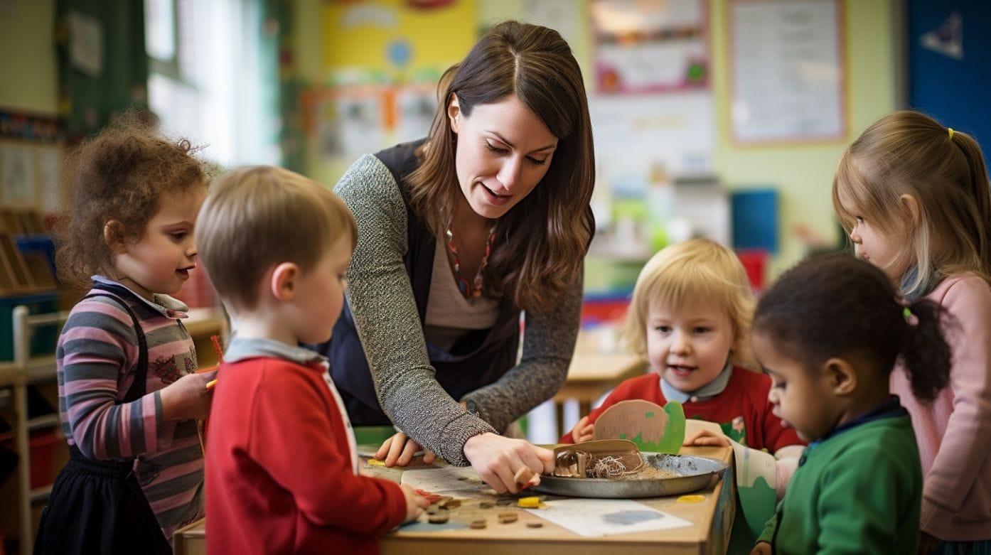 an early years educator doing crafts with children
