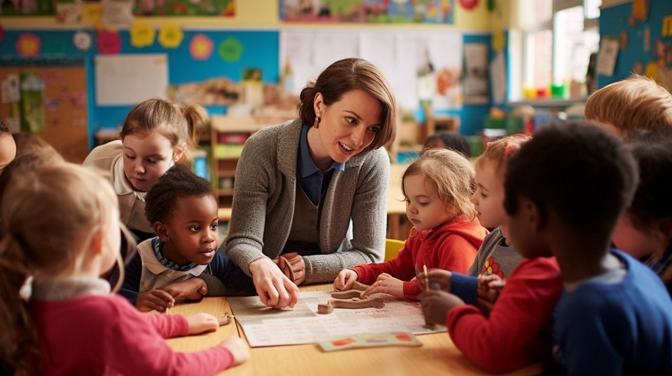 a teacher helping students after completing her bite sized course with eden training solutions